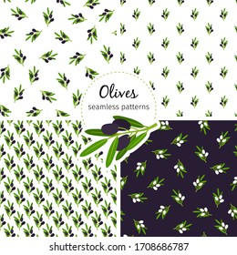 Olives pattern collection with green leaf. Seamless pattern olive, green leaf floral, illustration