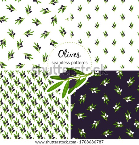 Olives pattern collection with green leaf. Seamless pattern olive, green leaf floral, illustration