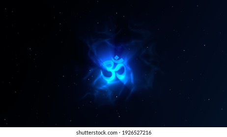 Om or Aum Light Burst on Space Background
