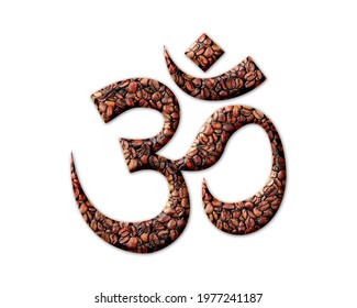 Om, Brahman, Hinduism, Buddhism, And Jainism Sign, Coffee Beans Icon Logo Symbol, 3d Illustration