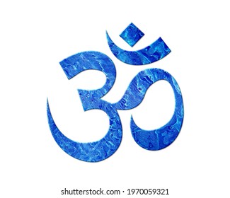 Om, Brahman Hinduism Faith Sign, Blue Waves Icon Logo Symbol, 3d Illustration