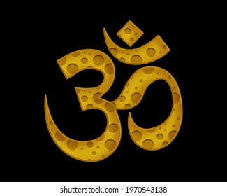 Om, Brahman Hinduism Faith Sign, Yellow Food Cheese Icon Logo Symbol, 3d Illustration