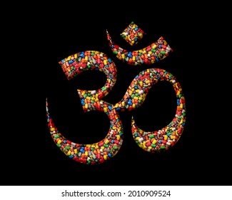 Om, Brahman Hinduism Sign, Sweet Candies Icon Logo Symbol, 3d Illustration