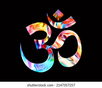 Om, Brahman Hinduism Symbol Fire Flames Icon Logo Burning Glow, 3d Illustration