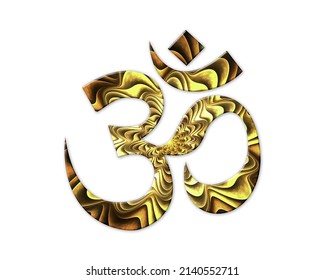 Om, Brahman Hinduism Symbol Golden Crispy Icon Logo, 3d Illustration