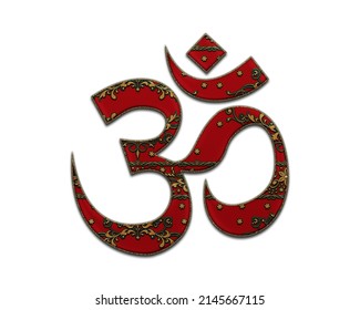 Om, Brahman Hinduism Symbol Indian Red Sari Saree Icon Logo, 3d Illustration