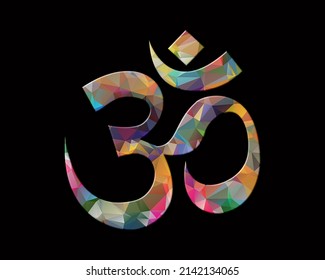 Om, Brahman Hinduism Symbol Low Poly Icon Chromatic Logo, 3d Illustration