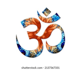 Om, Brahman Hinduism Symbol Mandala Psychedelic Icon Chromatic Logo, 3d Illustration