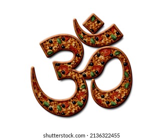 Om, Brahman Hinduism Symbol Pizza Icon Food Logo, 3d Illustration