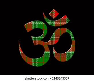 Om, Brahman Hinduism Symbol Plaid Pattern Icon Logo, 3d Illustration