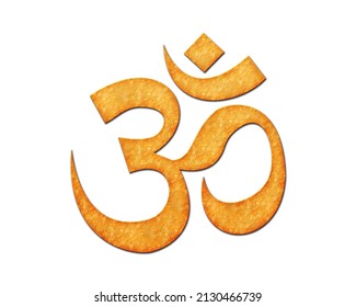 Om, Brahman Hinduism Symbol Potato Chips Icon Logo, 3d Illustration