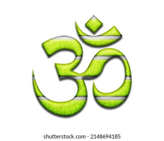 Om, Brahman Hinduism Symbol Tennis Cricket Ball Icon Optic Yellow Logo, 3d Illustration