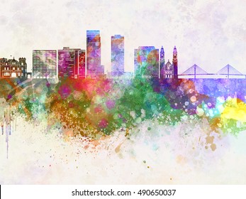 Omaha skyline in watercolor background