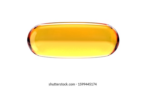 Omega 3 Fish Oil Or CBD Oil Pill Capsule Isolated On White Background. 3D Render.