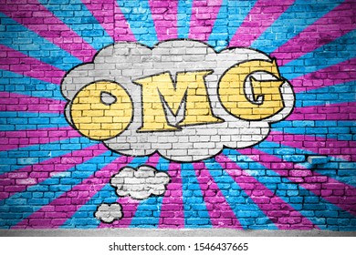 OMG Comic Explosion Graffiti on Brick Wall