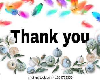 Closeup​ thank​ you​ message​ on white​ wall​ background. Beautiful​ thank​ you​ card​ concept.