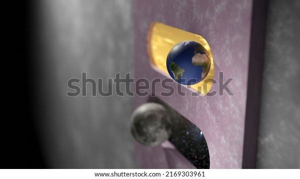 On off light switch that On switch is
presented in Earth and gold cloud and Off switch is presented in
Moon and star field (3D
Rendering)