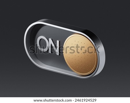 On and off toggle switch button. 3D render icon on dark background. 3D Illustration
