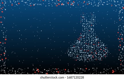 On the right is the flared dress symbol filled and white dots  Abstract futuristic frame white dots   circles  Some dots is red  Illustration blue background and stars