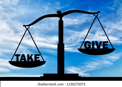 On The Scales Of Justice, Two Words - Give And Take. The Word To Take Is Heavier. The Conceptual Scene Of A Social Problem In Society As Selfishness