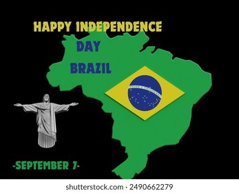 On September 7, Brazil commemorates Independence Day. Brazil Independence Day has a flag-colored background.Christ the Redeemer statues - Powered by Shutterstock