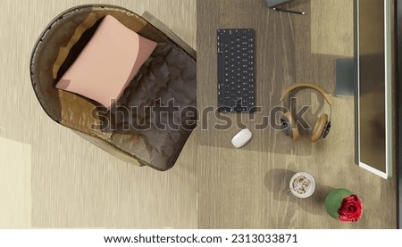 On the working table create from 3D reder program