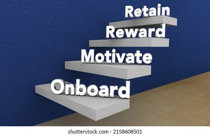 Onboard Motivate Reward Retain Workers Staff Employees 3d Illustration