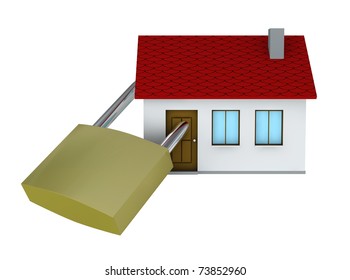 One 3d render of a house with a padlock
