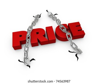 One 3d render of the word price fixed with two chains