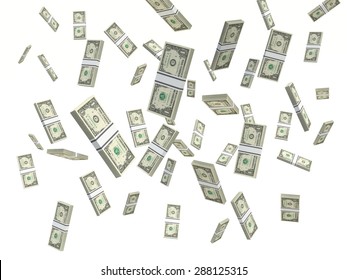 one American dollar bills Stacks falling on a white background  - Shutterstock ID 288125315