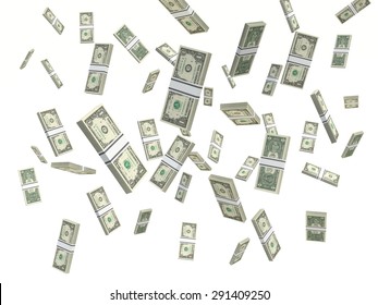 one American dollar bills Stacks falling on a white background - Shutterstock ID 291409250