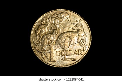 One Australian Dollar Coin On Black Background