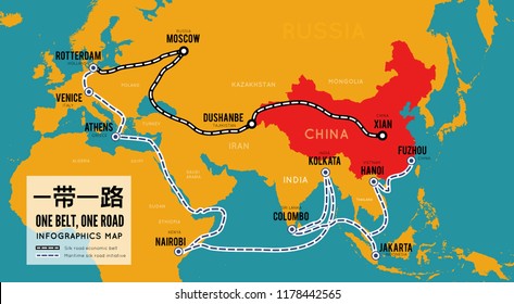 One belt one road. New Chinese trade silk road. map infographics
