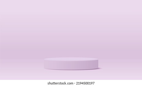 One Big Size Purple Pastel Round Pedestal Podium That Rounded Edges.For Place Goods,cosmetics,cartoon Model,design Fashion,food,drink,fruit Or Technical Tools Advertising.3D Illustration.