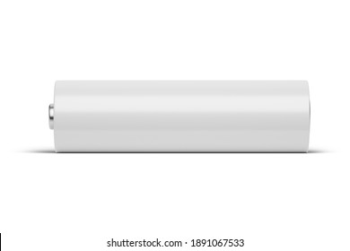 One Blank Disposable Alkaline AA Battery Isolated On White Background. 3D Rendering Mock-up Illustration 