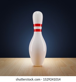 One Bowling Pin On Bowling Lane. 3d Render