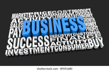 one composition with many words regarding the business (3d render)
