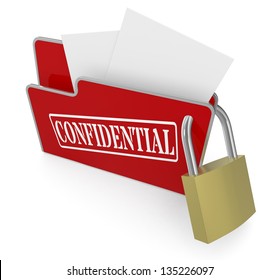 one computer folder with a padlock (3d render)