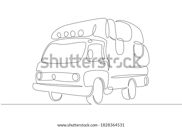 One
continuous drawing line logo car caravan, travel trailer,
camper,camper trailer .Single hand drawn art line doodle outline
isolated minimal illustration cartoon character
flat