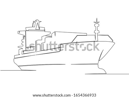One continuous drawn single art  line  doodle  drawing  sketch cargo transport ship. Concept of global container transport, logistics of export and import of international transport.