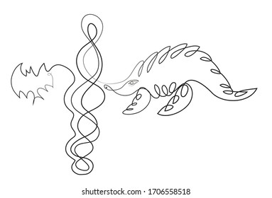 One Continuous Line Drawing Of Dna Helix, Pangolin And Bat.Trouble Of Rouble Covid-19.
Illustration Of Coronavirus Problem.