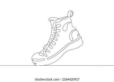 One continuous line  Sport shoes  Nice high top sneakers  Sneakers for every day  One continuous line is drawn white background 