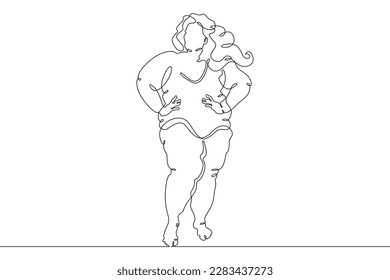 One continuous line Fat woman the street  Obese person  Fat girl  Obesity  Large woman  One continuous line drawn isolated  white background 