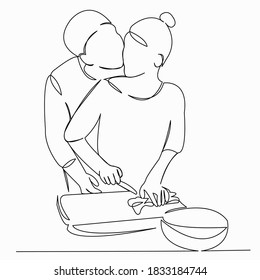One continuous single drawing line art doodle white background, food, cook, couple, dinner, love. Isolated image hand draw contour on a white background - Powered by Shutterstock - Get 15% off with code: PIKWIZARD15