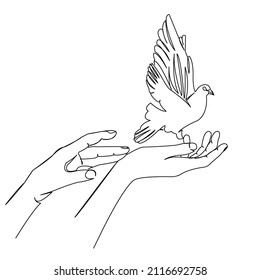 One continuous single drawing line art doodle feather, wing, outline, dove, bird, pigeon, peace, symbol. Isolated flat illustration hand draw contour on a white background