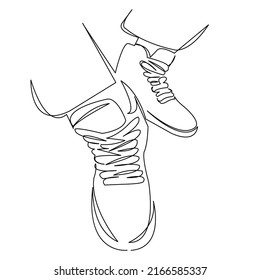 One Continuous Single Drawing Line Art Doodle Leg, Footwear, Sneaker, Shoe, Trendy, Foot. Isolated Flat Illustration Hand Draw Contour On A White Background
