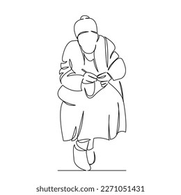 One continuous single drawing line art flat doodle hand, needle, grandma, woman, grandmother, elderly, age, yarn, needlework. Isolated image hand draw contour on a white background
 - Powered by Shutterstock