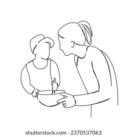 One continuous single drawing line art flat doodle mother, child, son, kitchen, kid, cooking, fun. Isolated image hand draw contour on a white background
 - Powered by Shutterstock