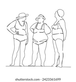 One continuous single drawing line art flat doodle sea, lady, holiday, summer, senior, beach, vacation, older, age. Isolated image hand draw contour on a white background, hand drawn, not AI - Powered by Shutterstock