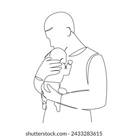 One continuous single drawing line art flat doodle cute, baby, newborn, infant, love, little, happy, care, father. Isolated image hand draw contour on a white background, hand drawn, not AI - Powered by Shutterstock